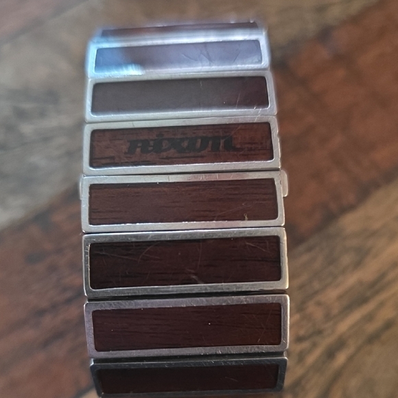 Nixon Silver and Brown Rectangular Watch